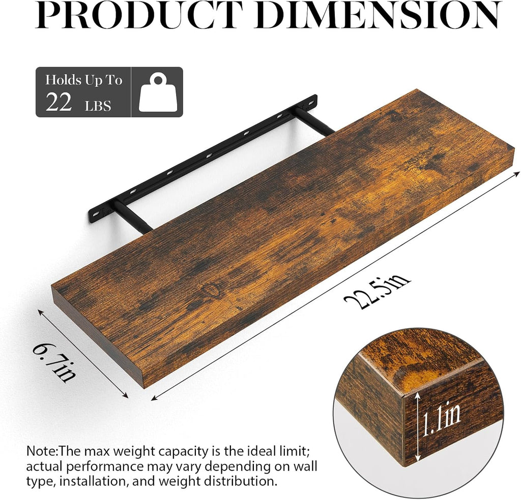 Floating Shelves Set of 2, 22.5 inches Farmhouse Rustic Wood Wall Mounted Shelves , Hanging Shelf Decor Book with