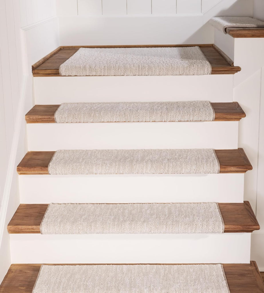 TM Rounded Bullnose Carpet Stair Treads - Anti Slip Indoor Stair Mats for Wooden Stairs, Style: Brindle, Cottonwood - Set of 14