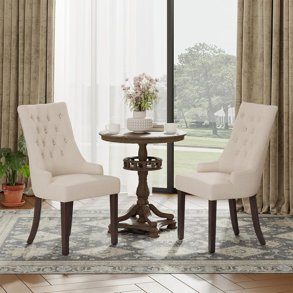 Wingback Upholstered Dining Chairs Set of 4, Fabric Side Dining Room Chairs with Tufted Button, Living Room Chairs