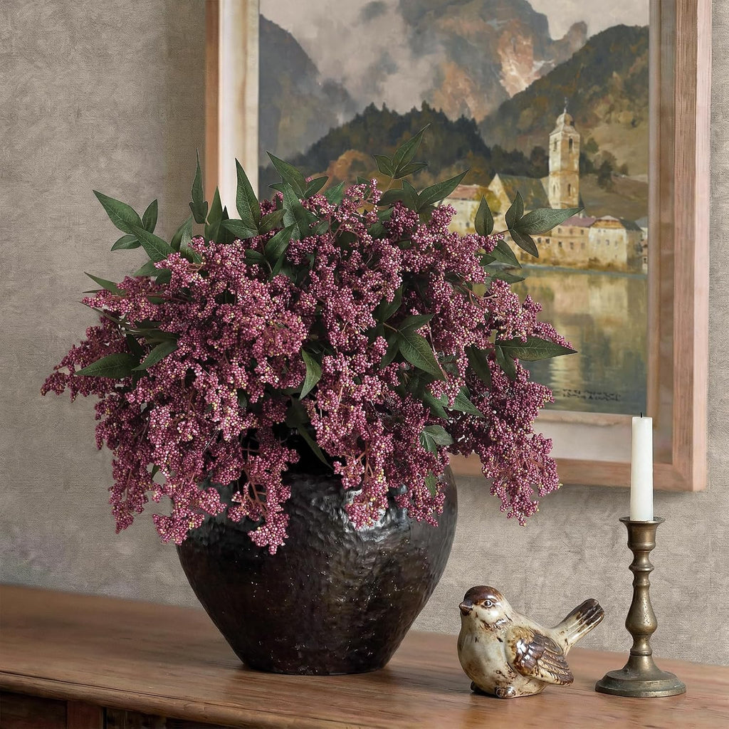 6 Pcs 17" Artificial Nandina Berry Stem, Faux Berry Spray(Dusty Plum) | DIY Bouquet, Elegant and Delicate, Realistic