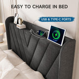 Queen Bed Frame with Headboard, Adjustable Upholstered Platform Bed Frame with Type-C&USB Ports