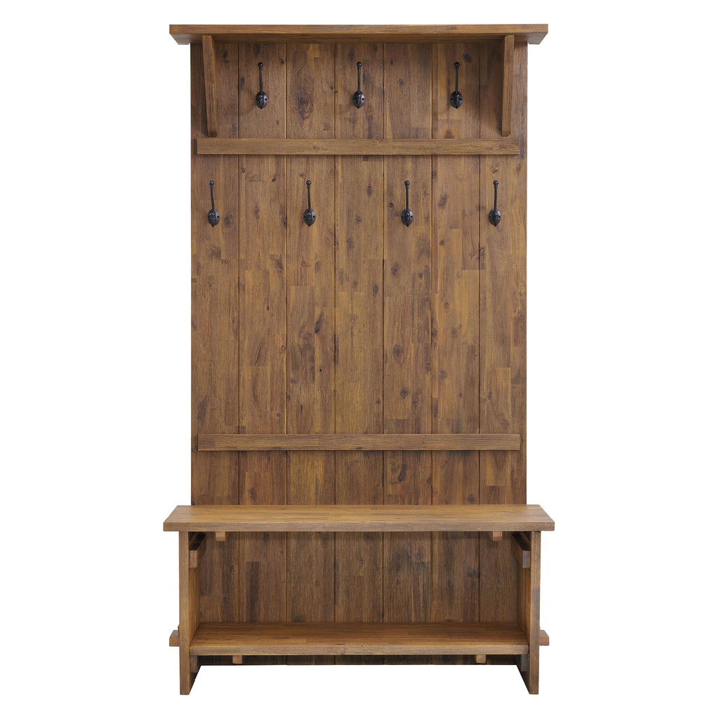 Bethel Rustic Solid Wood Entryway Hall Tree with Bench, Natural