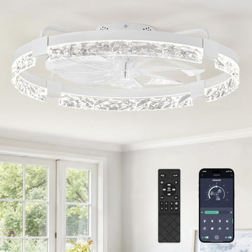 24 Inch Flush Mount Ceiling Fan with Light, Bladeless Low Profile Enclosed Fan Kids Room