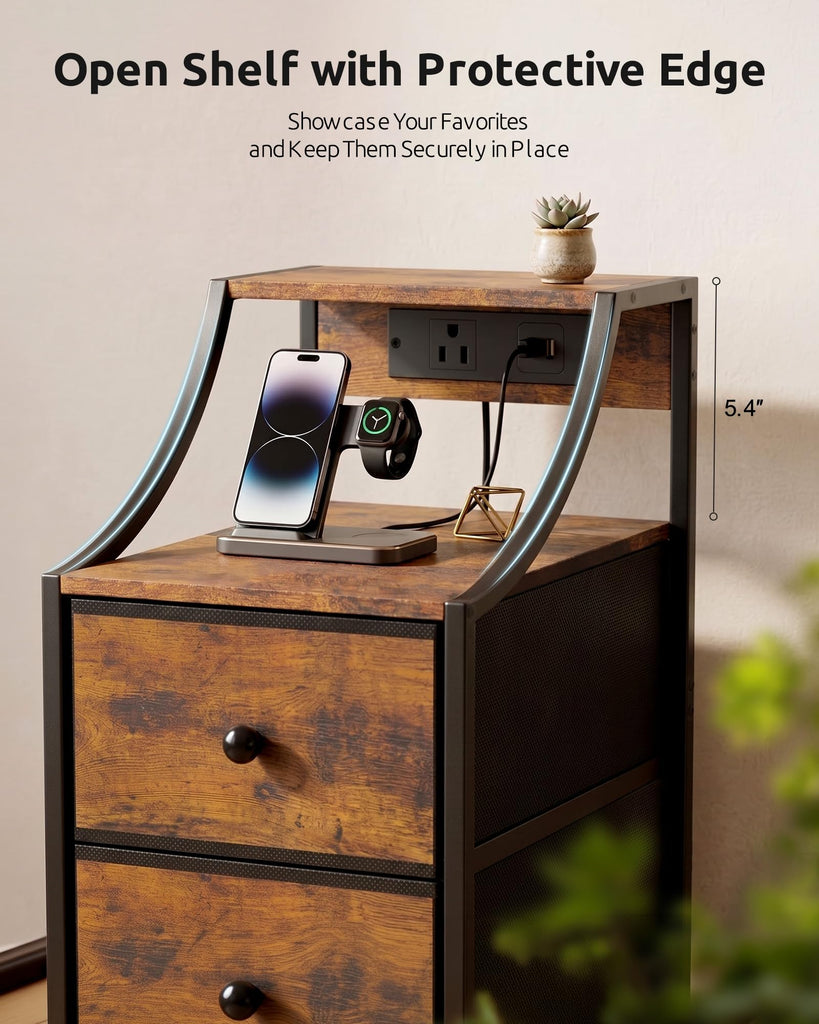 Narrow Nightstand with Charging Station