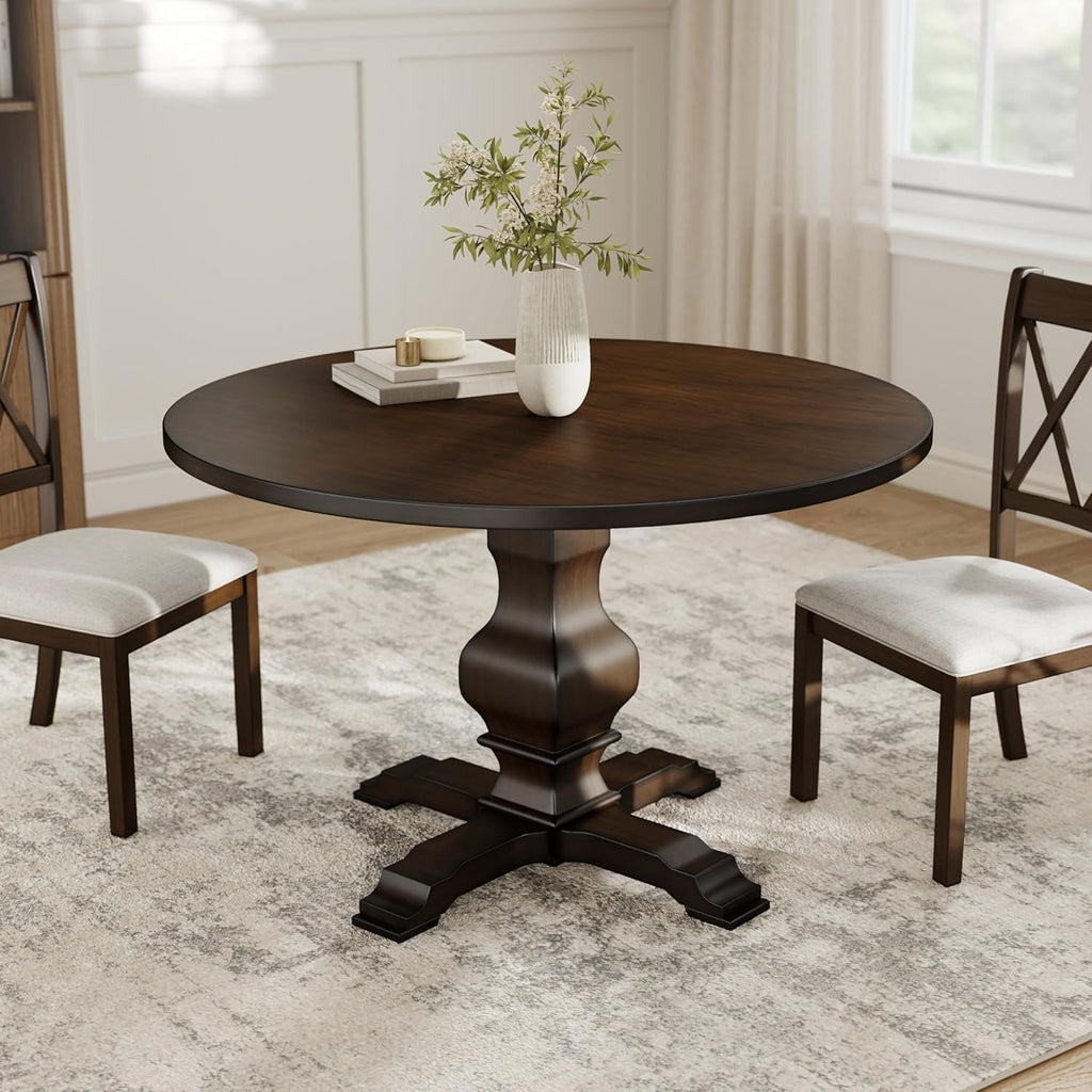 Havre Pedestal Base Round Dining Table, Espresso