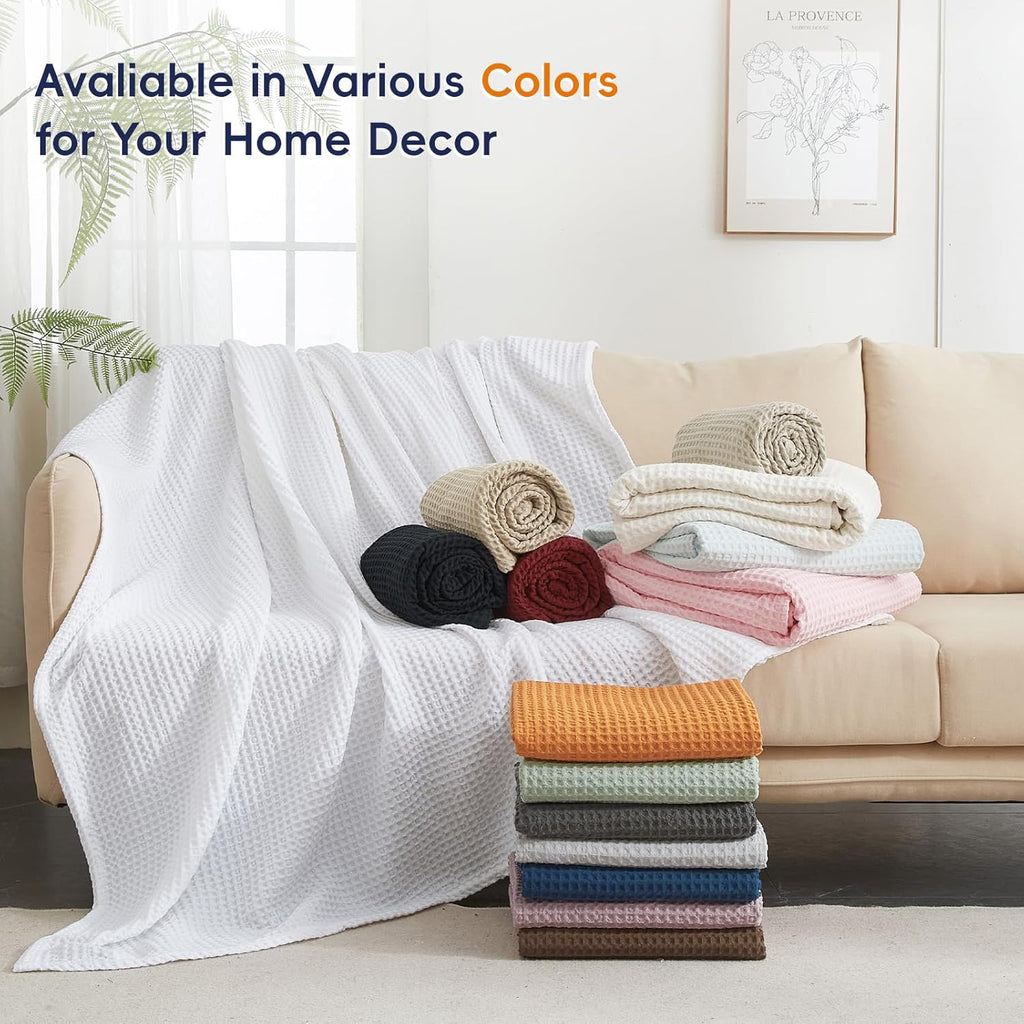 Ultra Soft Waffle Weave Blanket Throw Blanket, Lightweight Breathable Cooling Skin-Friendly Throw for Spring Summer