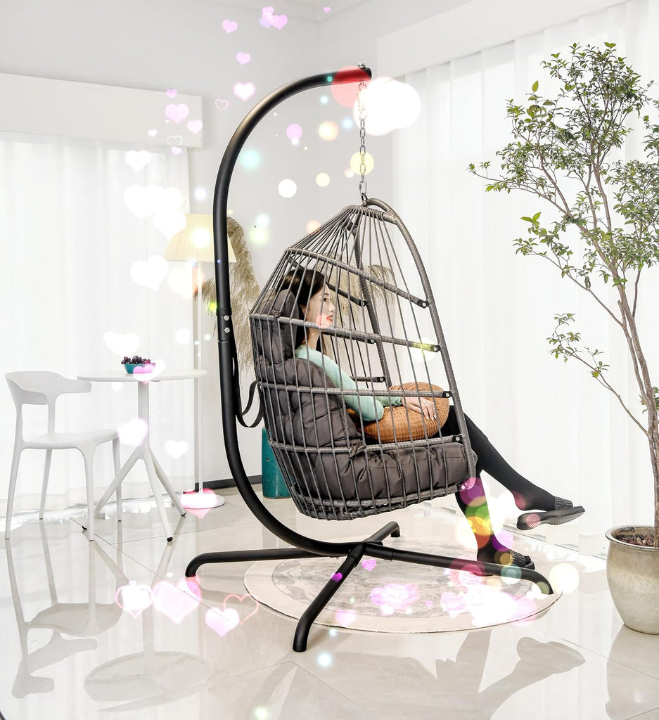 Hanging Egg Chair Stand Only, Hammock Chair C-Stand with Hanging Chain, Snap Hook, Pin Plug, Spring Macrame Hammock