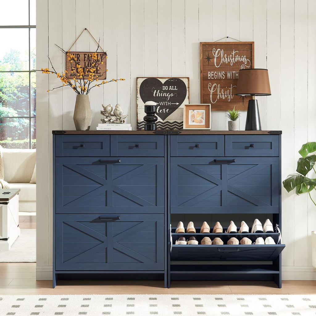Farmhouse Shoe Cabinet with 2 Flip Drawers & 2 Storage Drawers