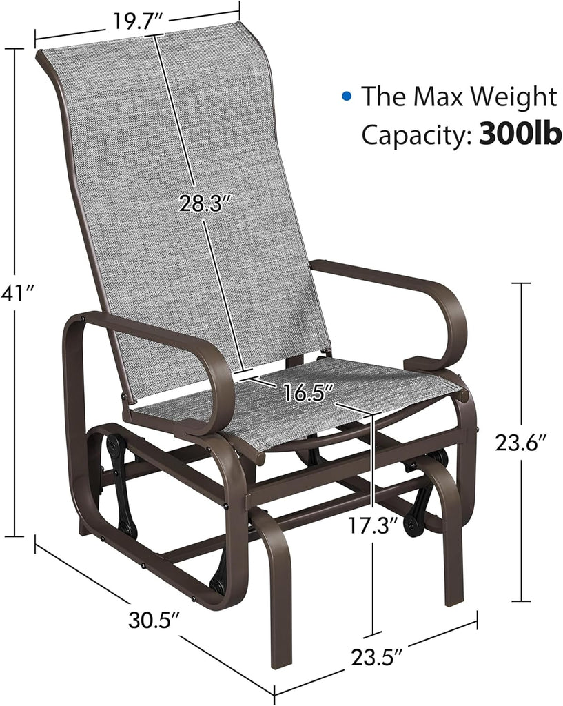 Outdoor Rocking Chair Patio Glider with Sling Seat Set of 2,Gray | Porch Chair and Outdoor Rocker with Steel