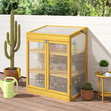 2-Tier Wooden Cold Frame Greenhouse, Garden Portable Mini Cabinet, Flower Shelf Bed for Outdoor Indoor Use