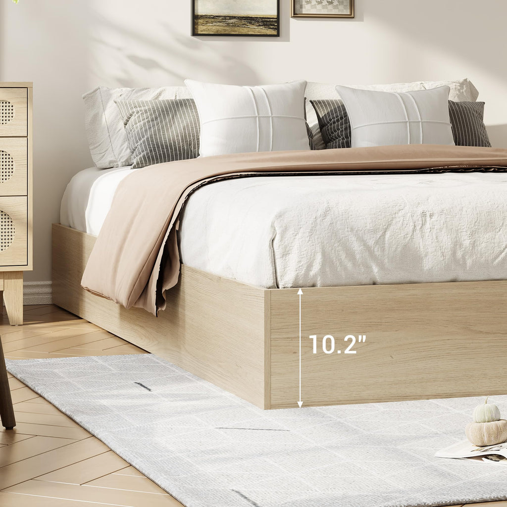 Wood Platform Bed Frame, Full Bed Frame with 2 Drawers