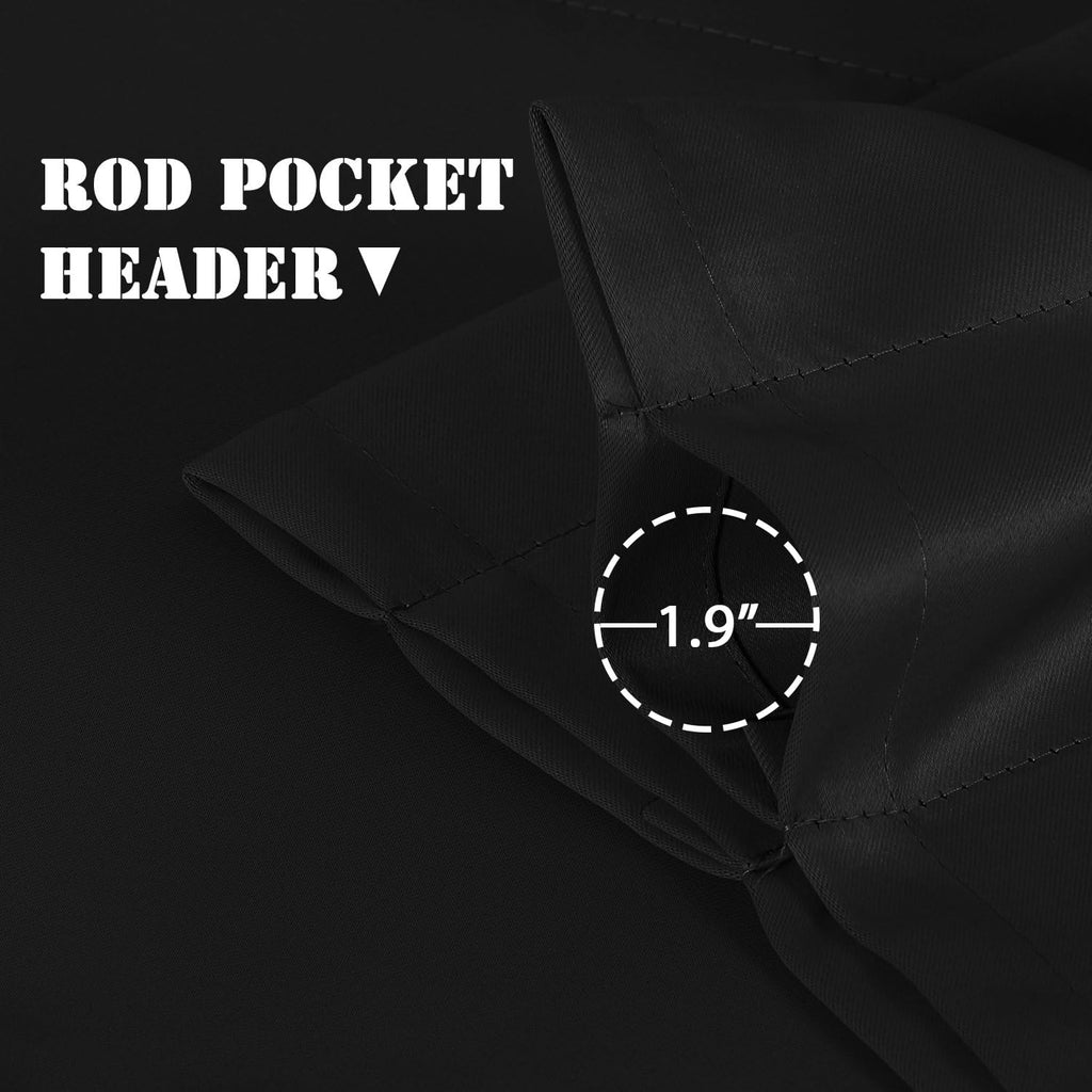 Blackout Valances for Window, Black Kitchen Valances Curtains Short Window Privacy Decorative Rod Pocket 2 Packs, 52"