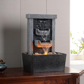 Home Décor 10.3 in Indoor Waterfall Fountain Relaxation High Pressure Water Pumps Tabletop Fountain Nature Feeling
