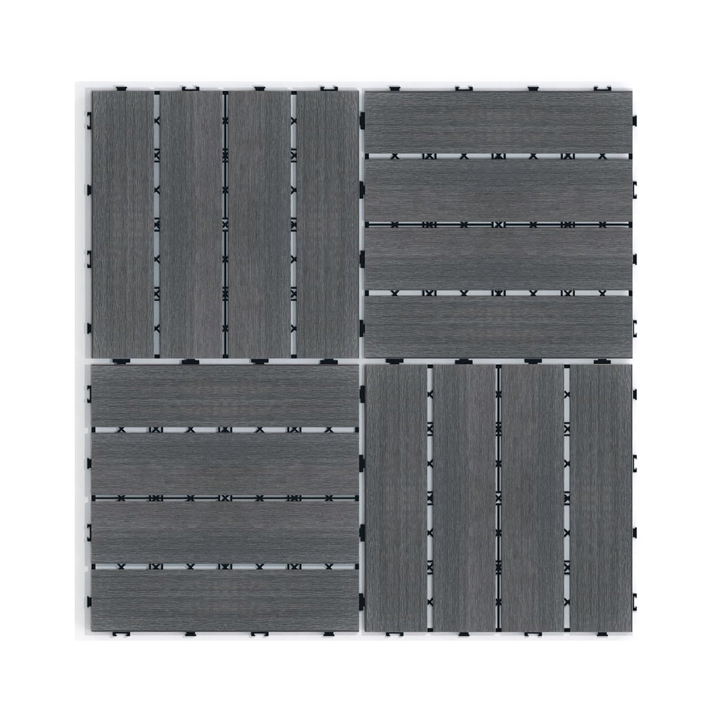 Wood Plastic Composite Interlocking Patio Deck Tiles, 22 Pack 12"x12" Premium Waterproof Porch Decking Tiles, All