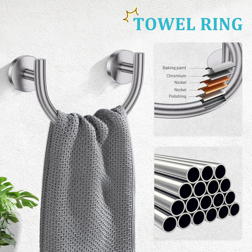 5-Pieces Brushed Nickel Bathroom Hardware Accessories Set 23.6inch SUS304 Stainless Steel Towel Bar Set Double Post