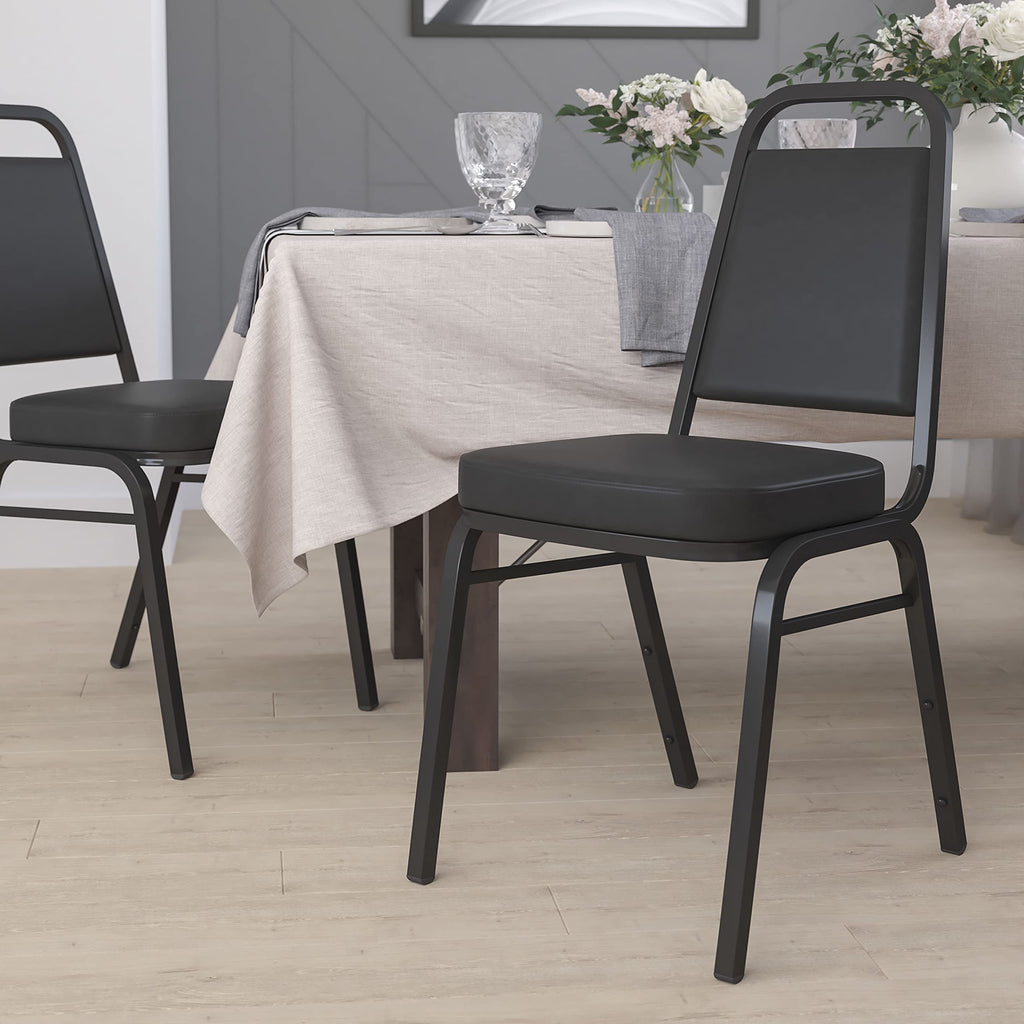 Trapezoidal Back Stackable Banquet Chair, Black