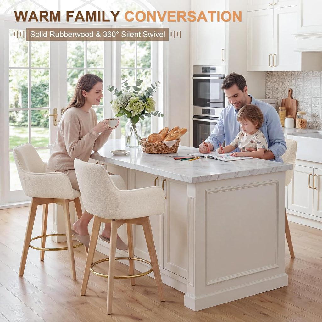 Modern 26" Counter Height Bar Stools Set of 3, Swivel Kitchen Island Tall Chairs with Back, Arm, Footrest and Solid
