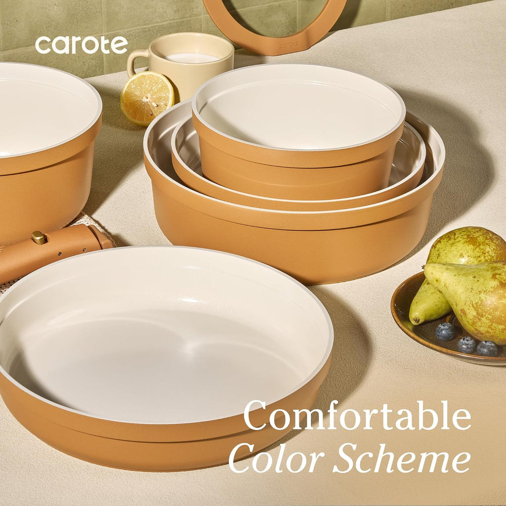 20pcs Ceramic Cookware Set with Detachable Handles, Pots and Pans Set Non Stick, RV Kitchen Cooking Pot and Pan