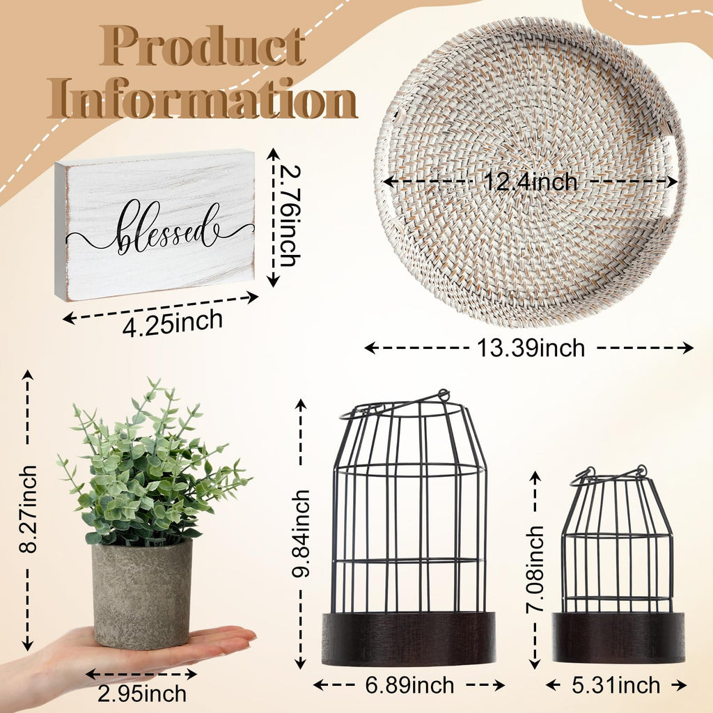 Rustic Farmhouse Lantern Decor Set of 5, Large, Black, Brown