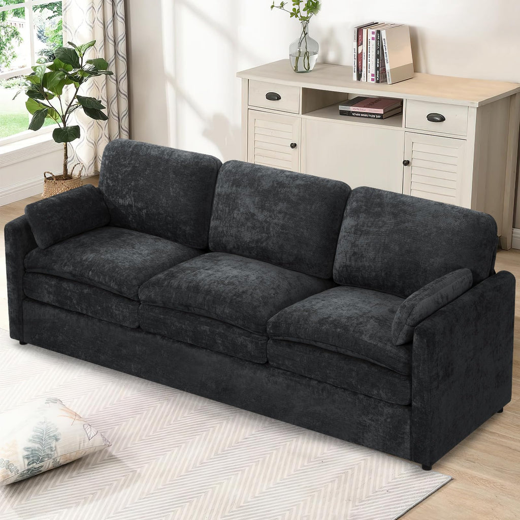 89" Chenille Soft Sofa w/Well-Filled Backrests, Black