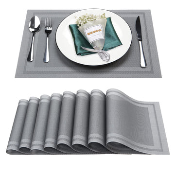 Gray Vinyl Placemats Set of 8,Washable Dining PVC Table Mats