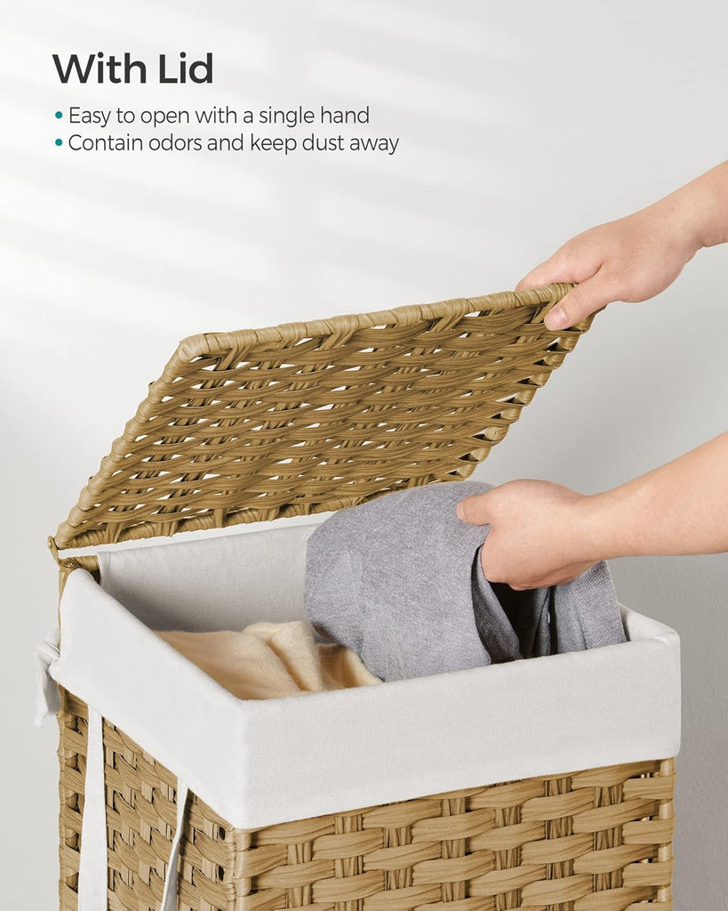 Laundry Hamper with Lid, 17.2 Gallon (65 L) Synthetic Rattan Clothes Laundry Basket with Lid and Handles, Foldable