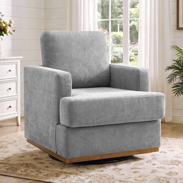 Swivel Accent Chair, 360° Swivel Square Armchairs with Deep Seat, Modern Comfy Upholstered Single Sofa Reading Chair