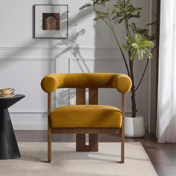 Linton Modern Velvet Upholstered Accent Chair, Living Room Solid Wood Lounge Chair, Bedroom Soft Cushion Comfy