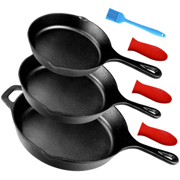 Cast Iron Skillets 3-Piece Set, 6", 8" & 10" Pre-Seasoned Pan Set