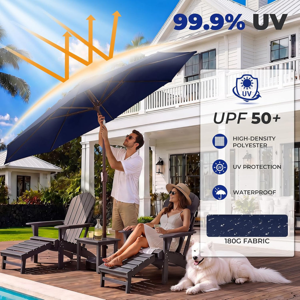 9FT-Patio-Umbrella w/Push Button Tilt & Crank | Navy Blue | Outdoor Table Umbrellas w/ 8 Fiberglass Ribs | Large Market
