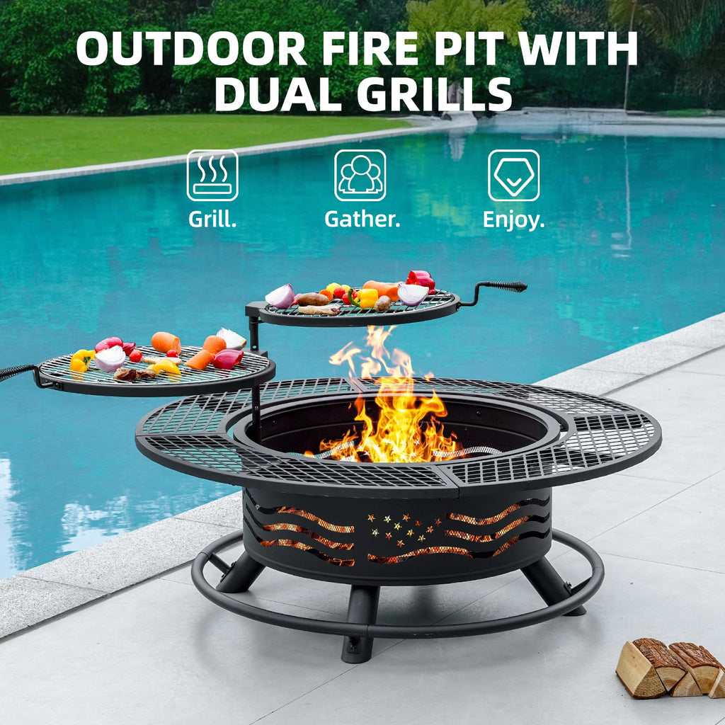 47 Inch Fire Pit with 2 Cooking Grates and Table Lid