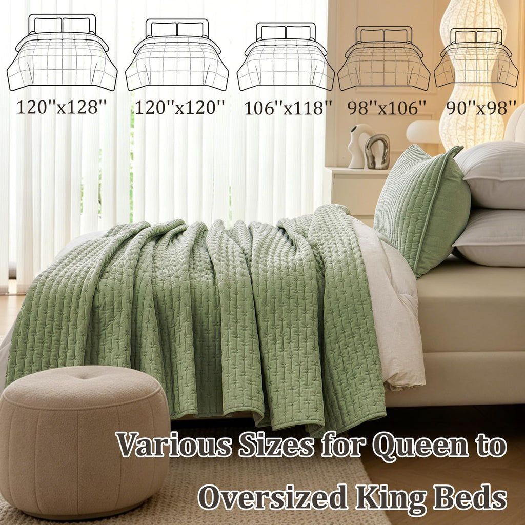 Cotton Quilt Sets Oversized King Size 120x120 Soft Bedspread Cozy Striped Quilted Bedding with 2 Shams Decorative