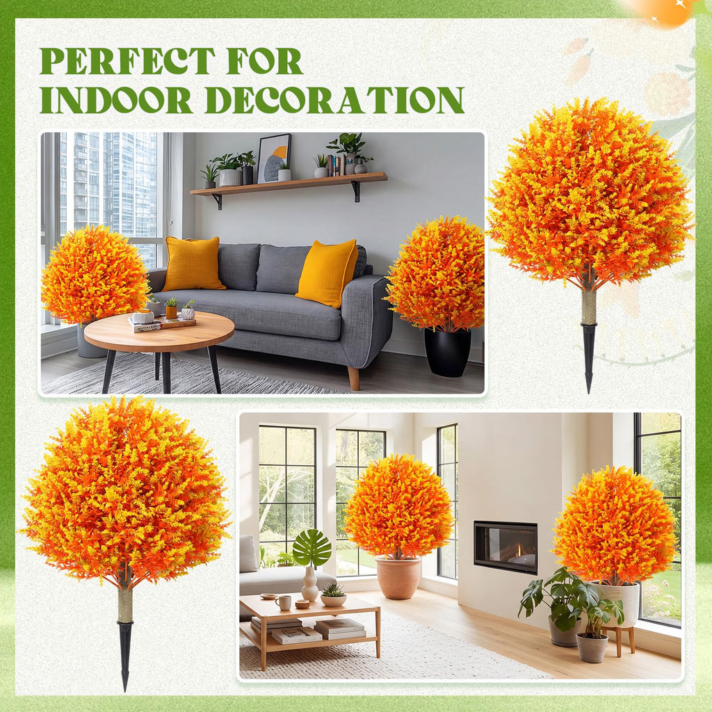 4 Pack Artificial Topiary Trees Outdoor, 24 in, Orange