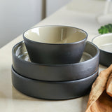 Elica 24-Piece Modern Dinnerware Set Stoneware, Plates and Bowl Sets for 8, Beige and Black