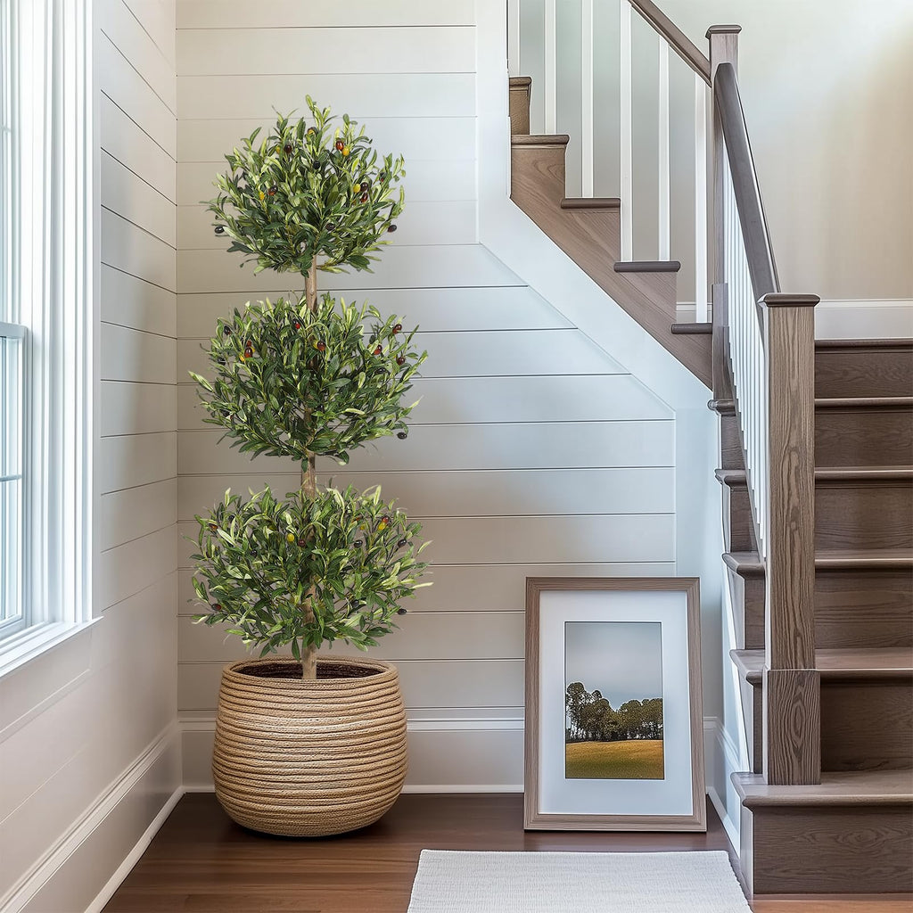 5FT Artificial Olive Tree, Triple Ball Topiary Fake Plants