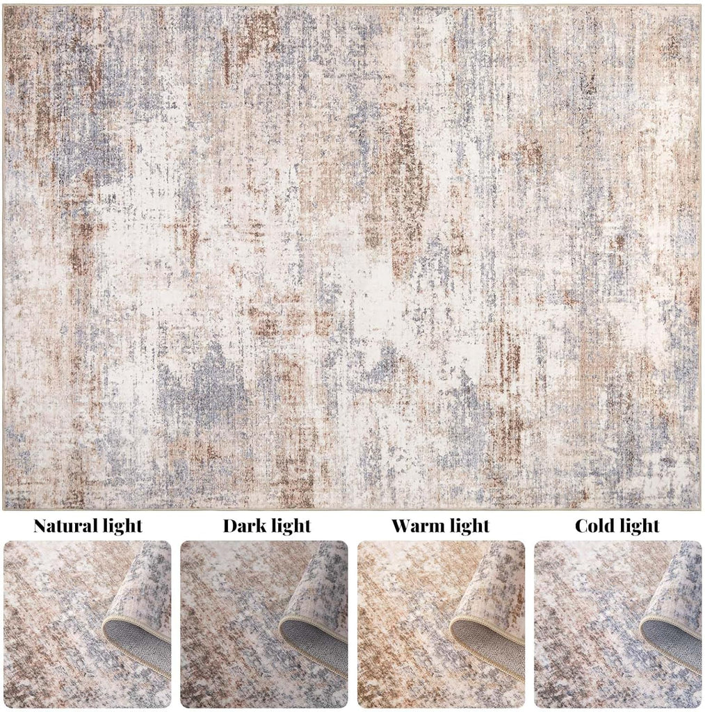 Washable Area Rug Living Room Rugs Large Soft Non-Slip Carpet for Bedroom Dining Room Modern Abstract Neutral Low