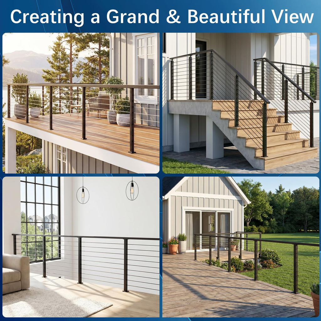 16-20FT Modular Cable Railing Post Kit for Deck Surface Mount 42Inch