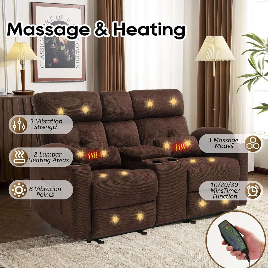 Power Reclining Loveseat, Massage Loveseat Recliner Sofa Home Theater Seating with Heat