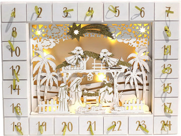Christmas Wooden Advent Calendar with 24 Drawers to Fill Small Gifts with LED Lights Countdown to Christmas Tabletop