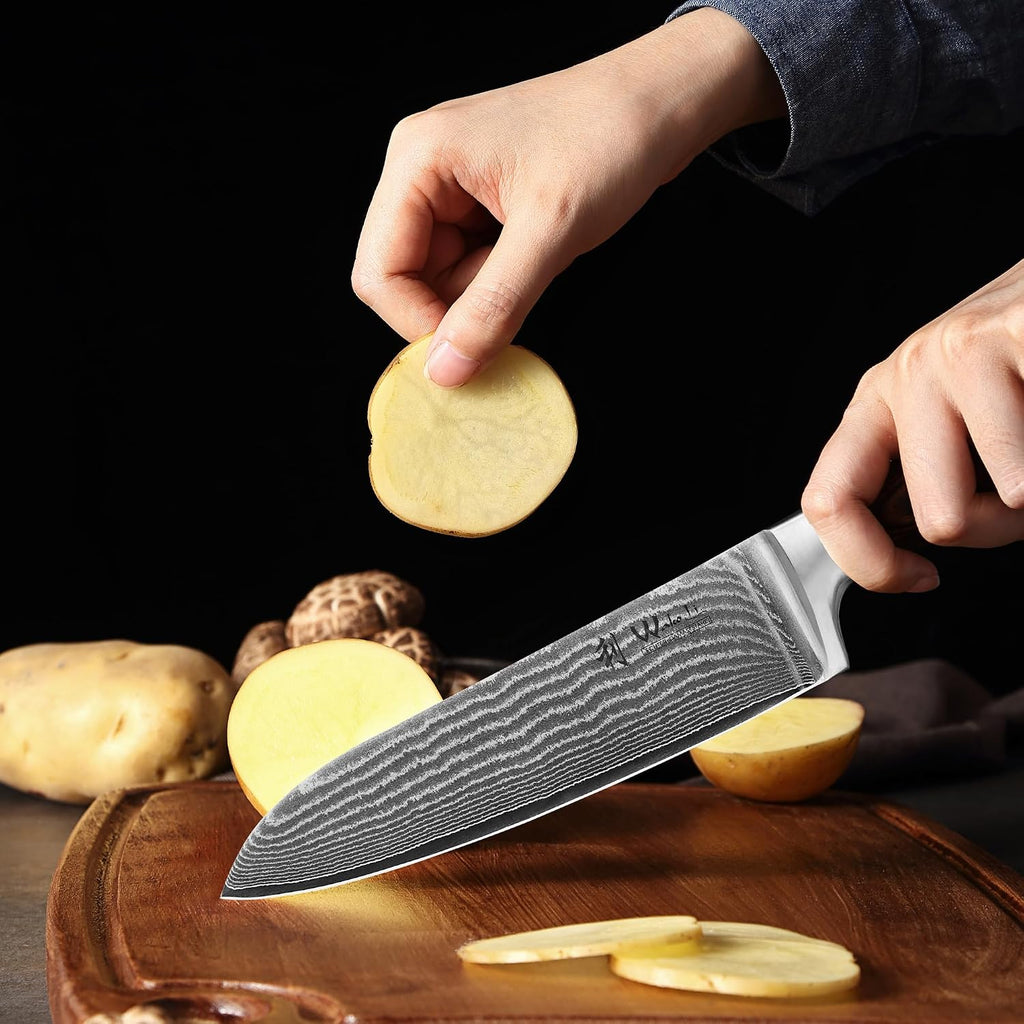 3-Piece Damascus Kitchen Knife Set in Wooden Gift Box | VG10 core, 67 layers genuine Damascus steel, 60 HRC, 7-inch