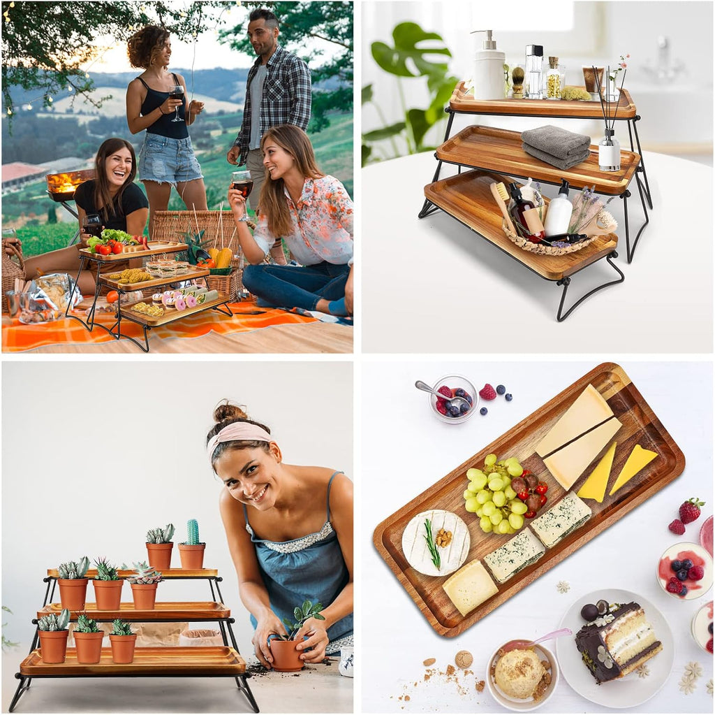 3 Tier Cupcake Stand and Towers Large Serving Tray for Party Acacia Wooden Dessert Table Display Set Decorative Tray