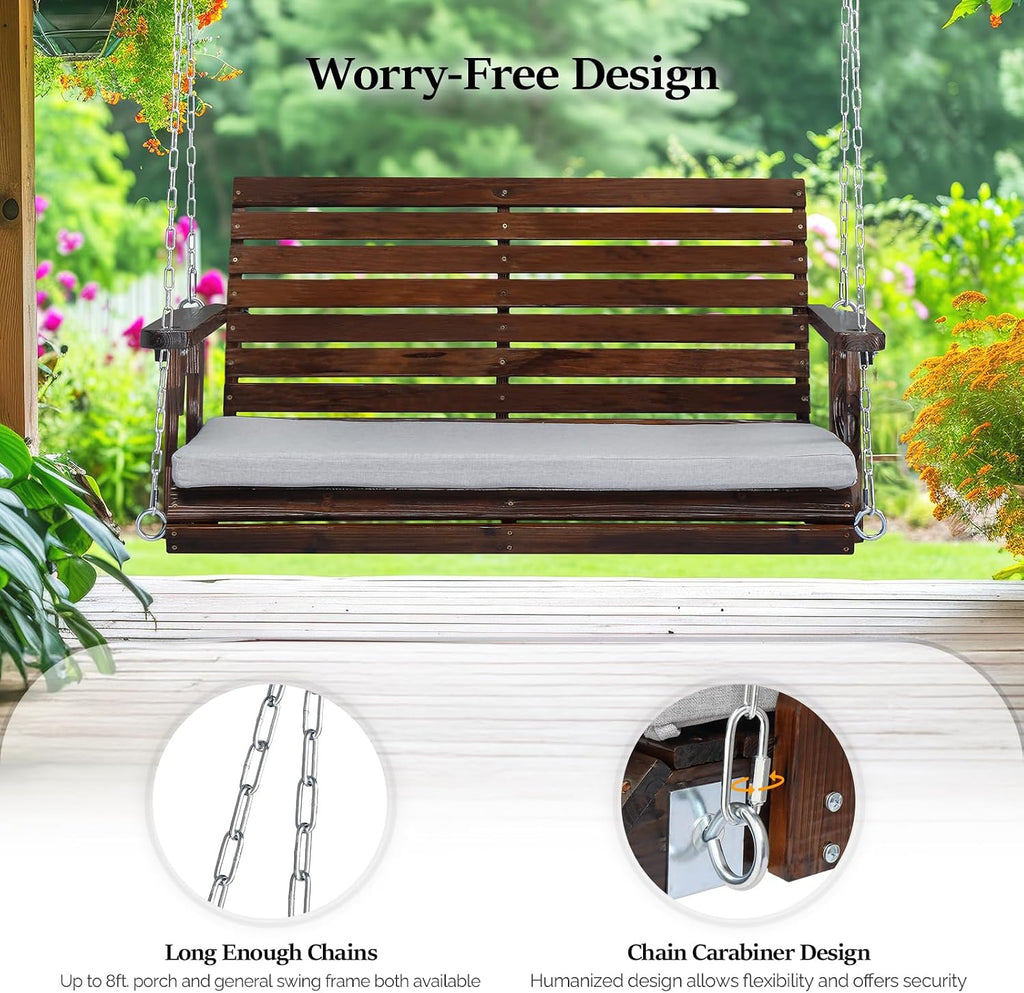 4 FT Outdoor Porch Swing with Frame, Patio Hanging Swing & Stand with Extra Cushions Heavy Duty 880 LBS for Yard
