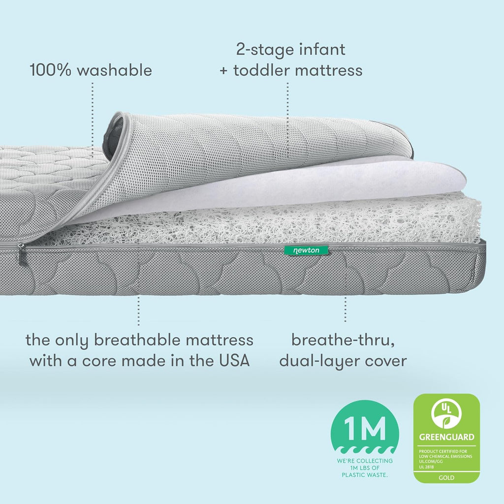 Crib Mattress & Toddler Bed, Breathable & Washable - Grey