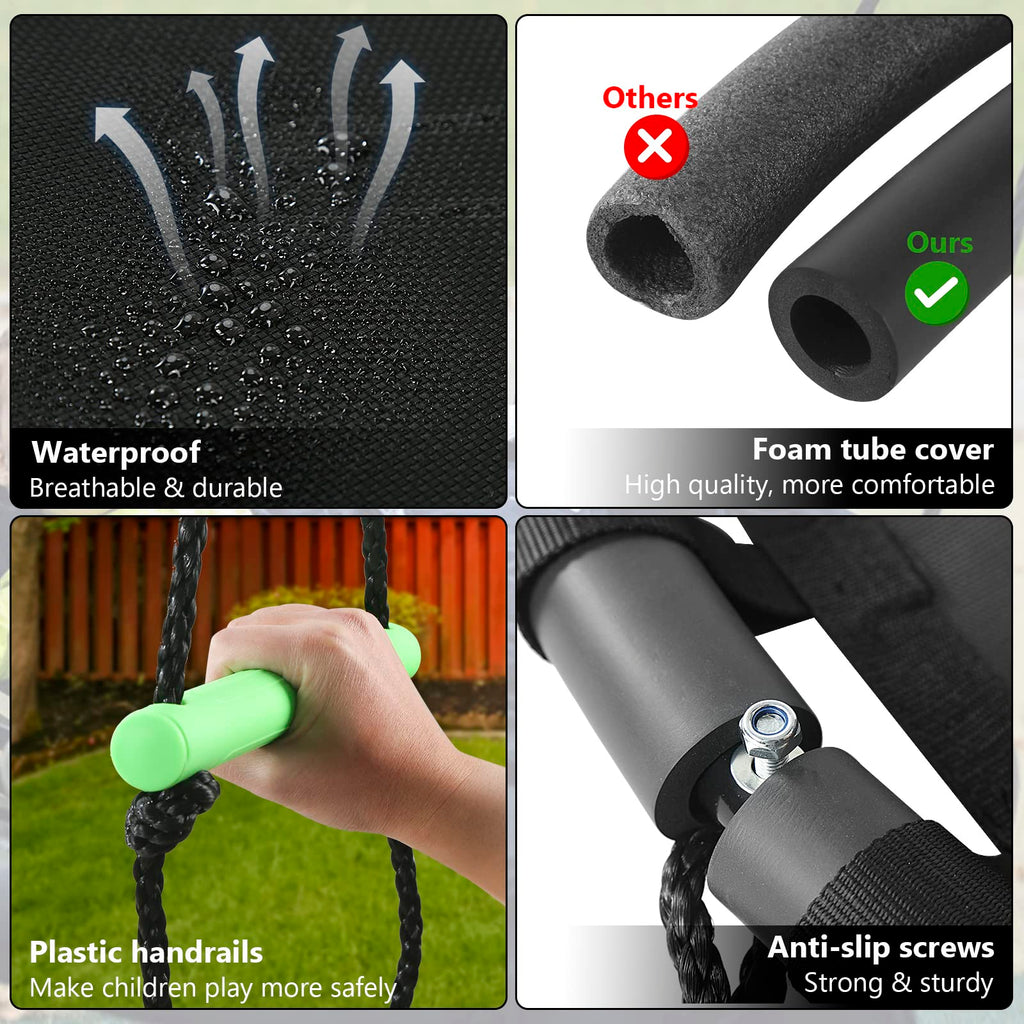 Tree Swing with PP Mat - Durable, Safe, and Easy to Install, Black Outdoor Saucer Swing, Flying Saucer Web Circle Swing