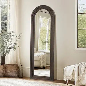 Rustic Wood Floor Full Length Mirror with Stand, 64"X21" Farmhouse Arched Free Standing Mirror Living Room Store,