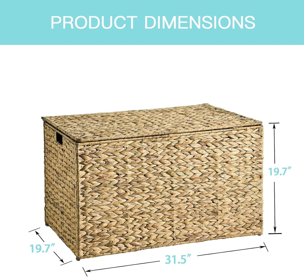 Water Hyacinth Storage Basket with Lid, 52.8 Gallon (200L) Wicker Storage Trunk with Handles, Handwoven Large Wicker