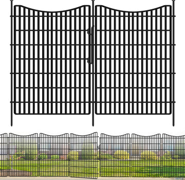 10 Panels Garden Fencing Animal Barrier with Gate, 48 in(H) X 23.6 ft(L) Dog Fence Outdoor for Yard, No Dig Temporary