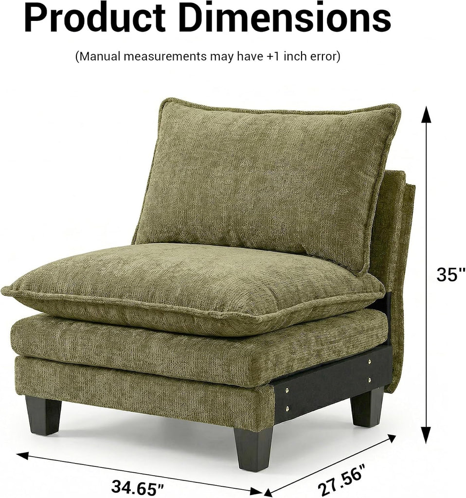 Armless Chenille Accent Chair, Modern Modular Single Sofa Chair, Oversized Upholstered Club Chair , Reading Nook