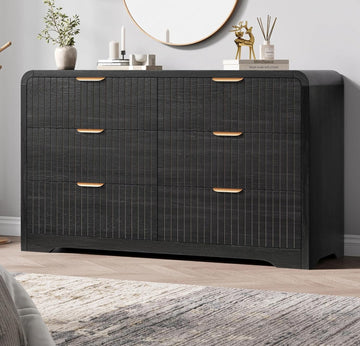 Modern 6 Drawer Dresser , 47" Wide Wood Dressers & Chests of Drawers Curved Profile Design, Mid Century Modern Fluted