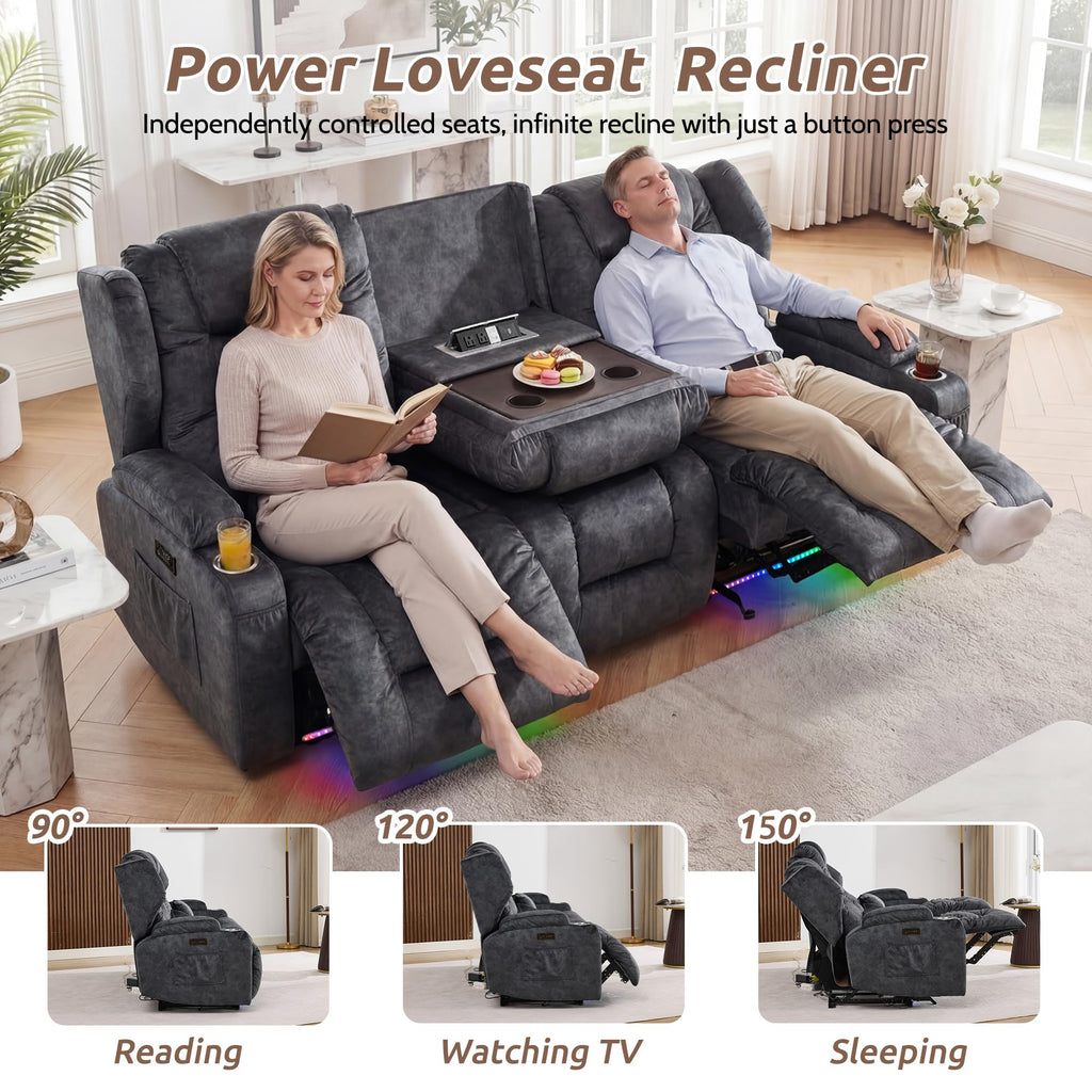Power Loveseat Recliner Sofa, Adjustable Headrests & Flip-Backrest